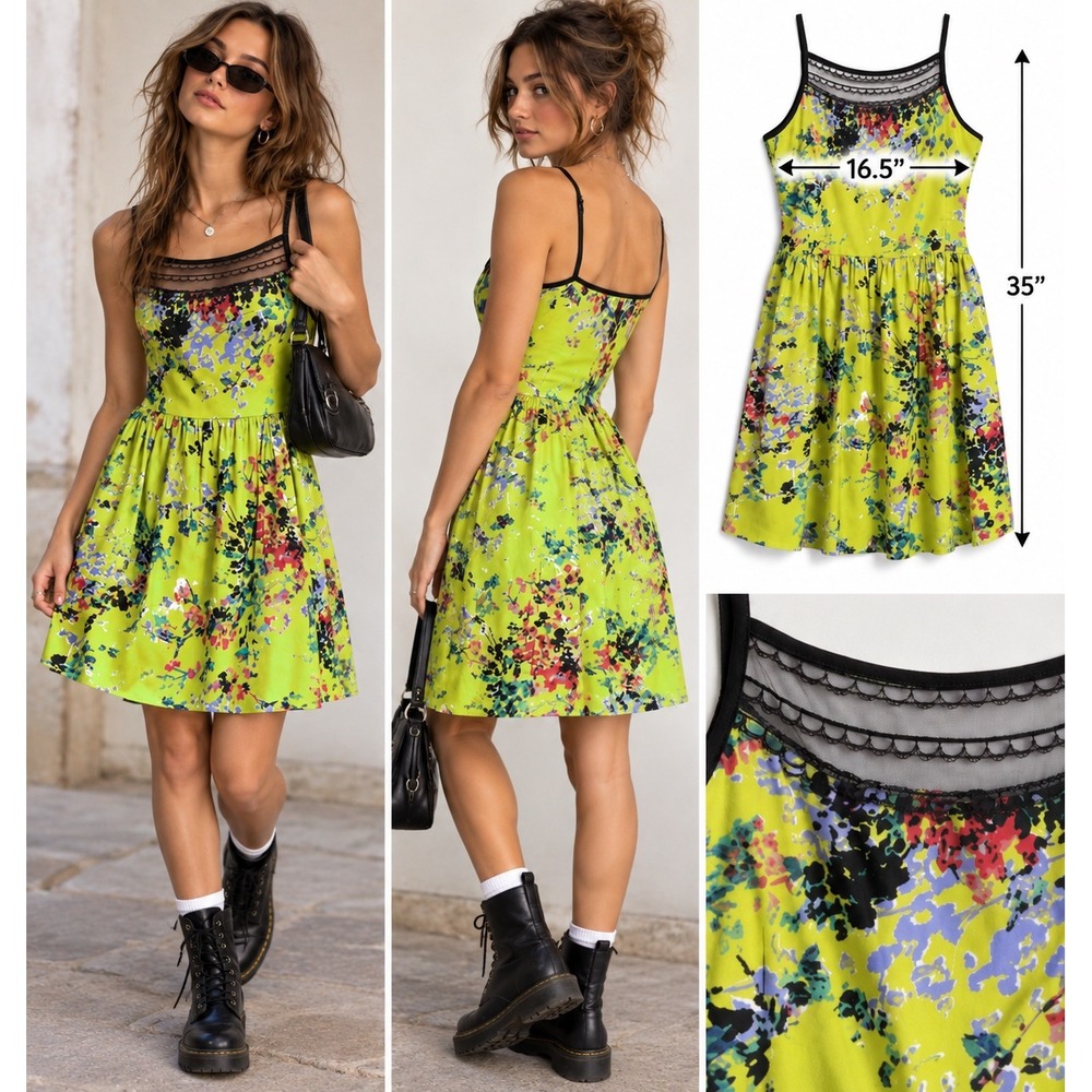 dELiA*s Dress L Green Floral Mesh Y2K Fairy Grunge Whimsigoth 90s Revival